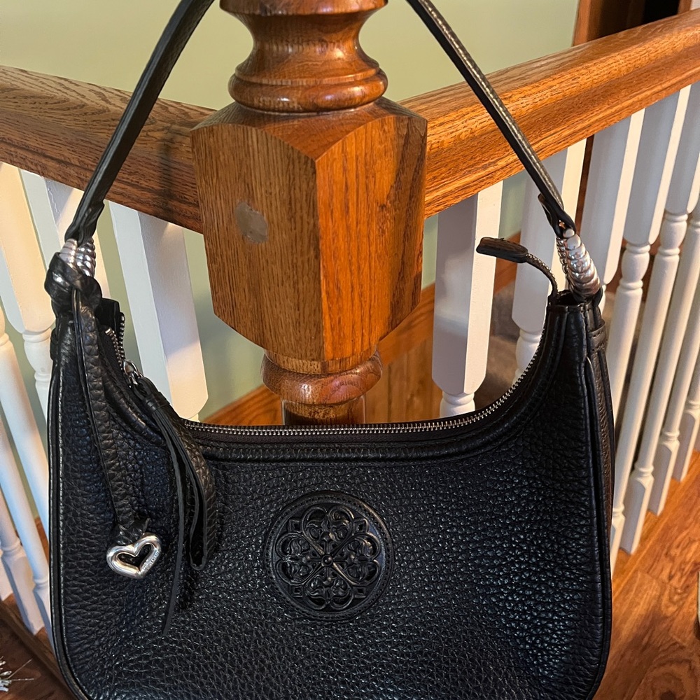 Brighton Ferrara Mia Black Pebbled Leather Hobo Shoulder Bag - MSRP $465